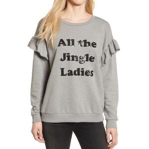South Parade All The Jingle Ladies Ruffle Sweatshirt Women's Medium Gray Sequins
